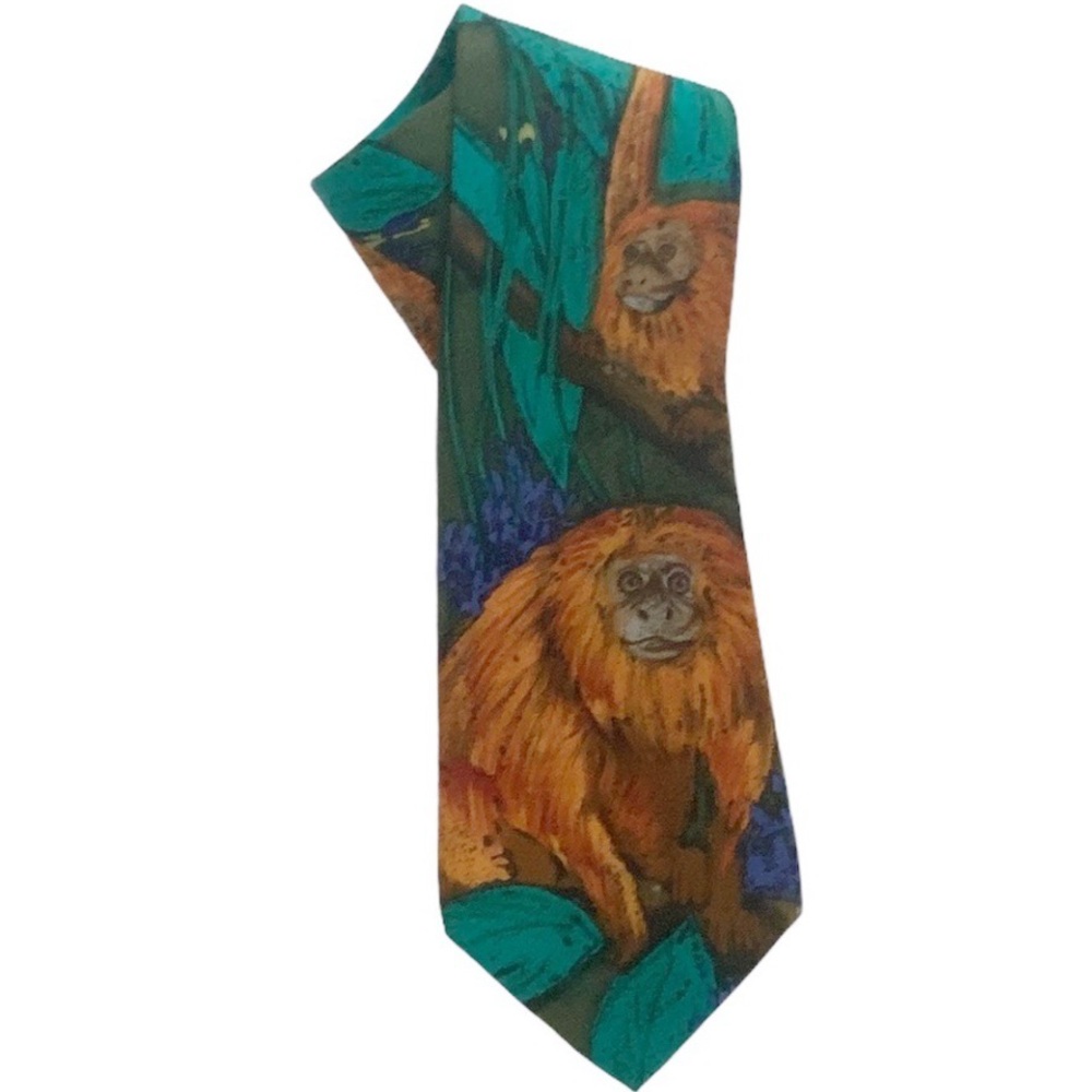 WWF Golden Lion Tamarin Silk Tie | Vintage Wildlife Print | Nature Conservation
